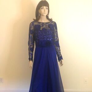 TERI JON Size 14 Blue Long Evening Dress